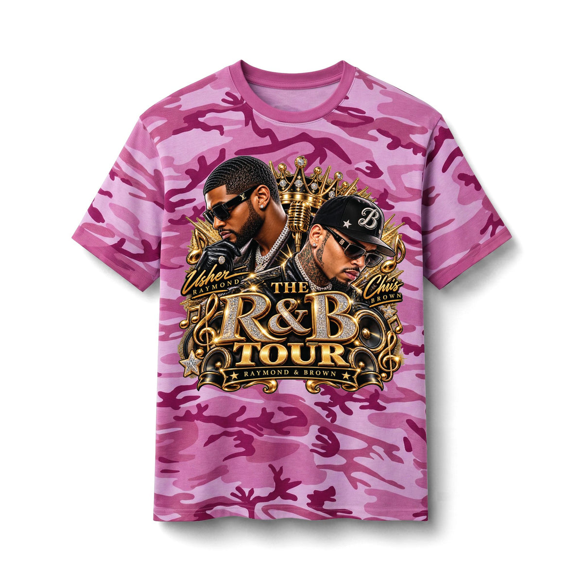R&B Tour Portrait Tee | Camo Graphic T-Shirt, Music Concert Design