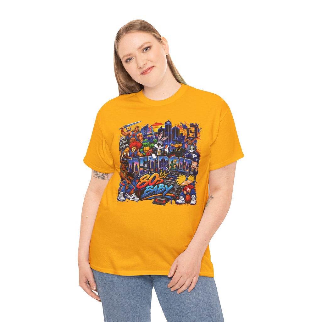 Retro 80s Baby Graphic Tee | Neon Cityscape, Vintage Arcade Characters