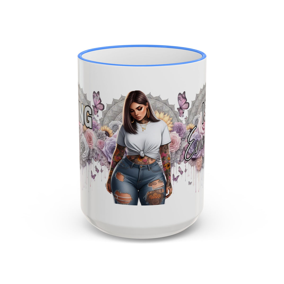 Curvy Tattooed Woman Illustration Mug | Accent Rim & Handle
