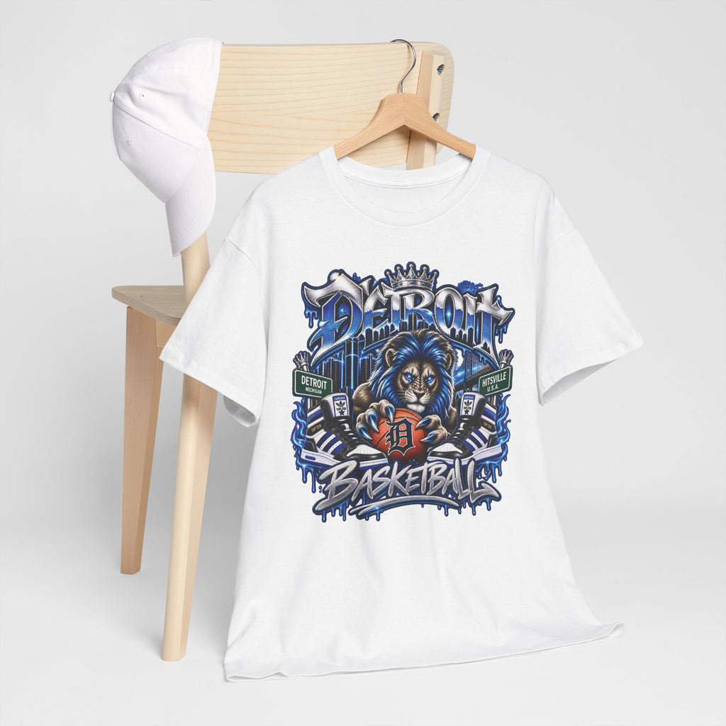 Detroit Lion Basketball Tee | D Letter Back Logo, Urban Sports Graphic