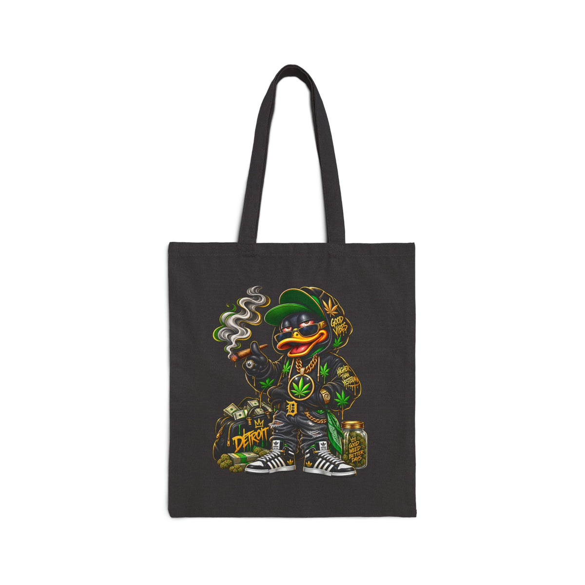 Smoky Duck Character Tote Bag | Hip Hop Streetwear, Cannabis Leaf Design