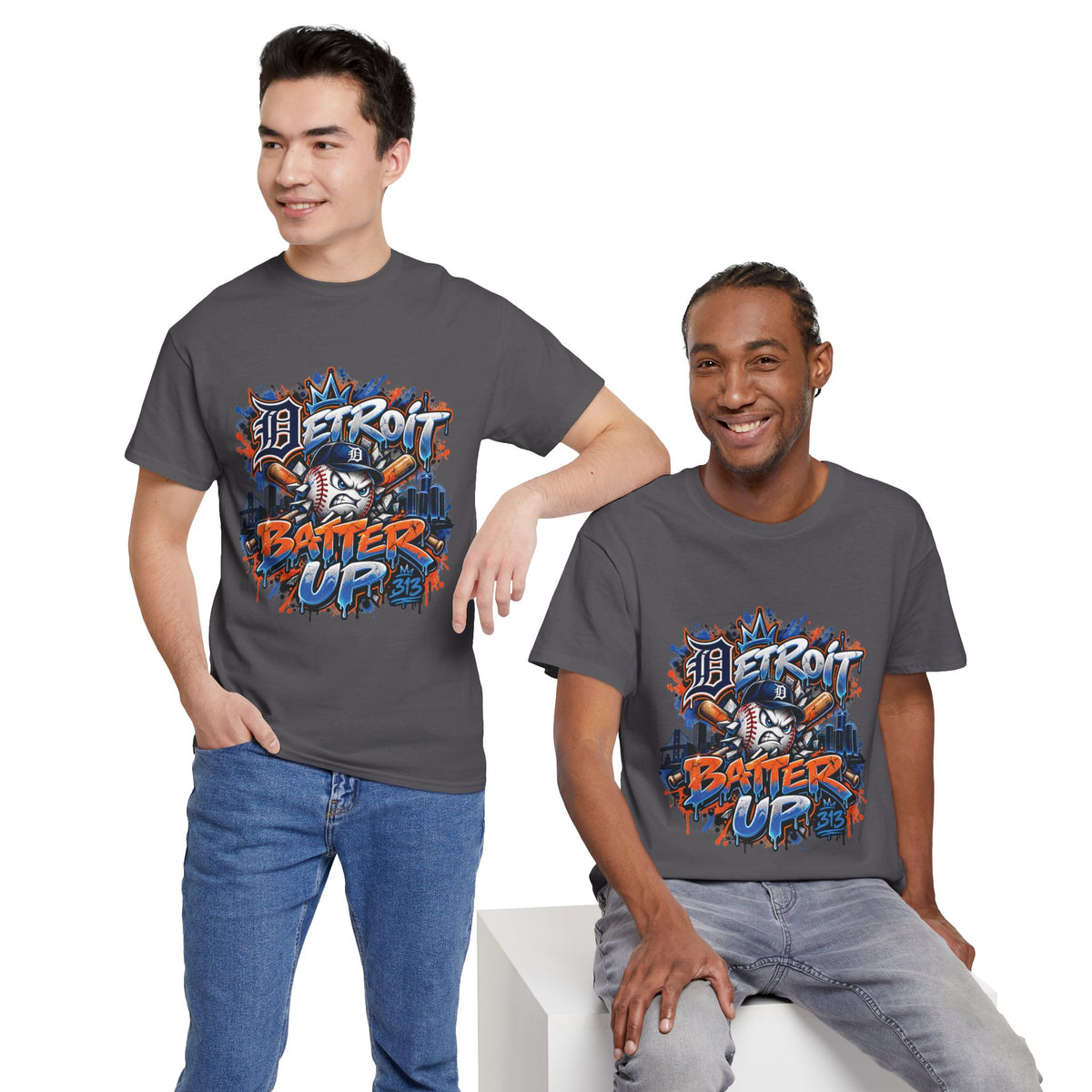 Detroit Batter Up T-Shirt | Baseball City Skyline Tee