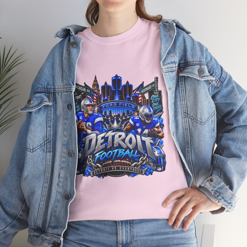 Detroit Football Graphic Tee | City Skyline, Players, Lions-Inspired Design