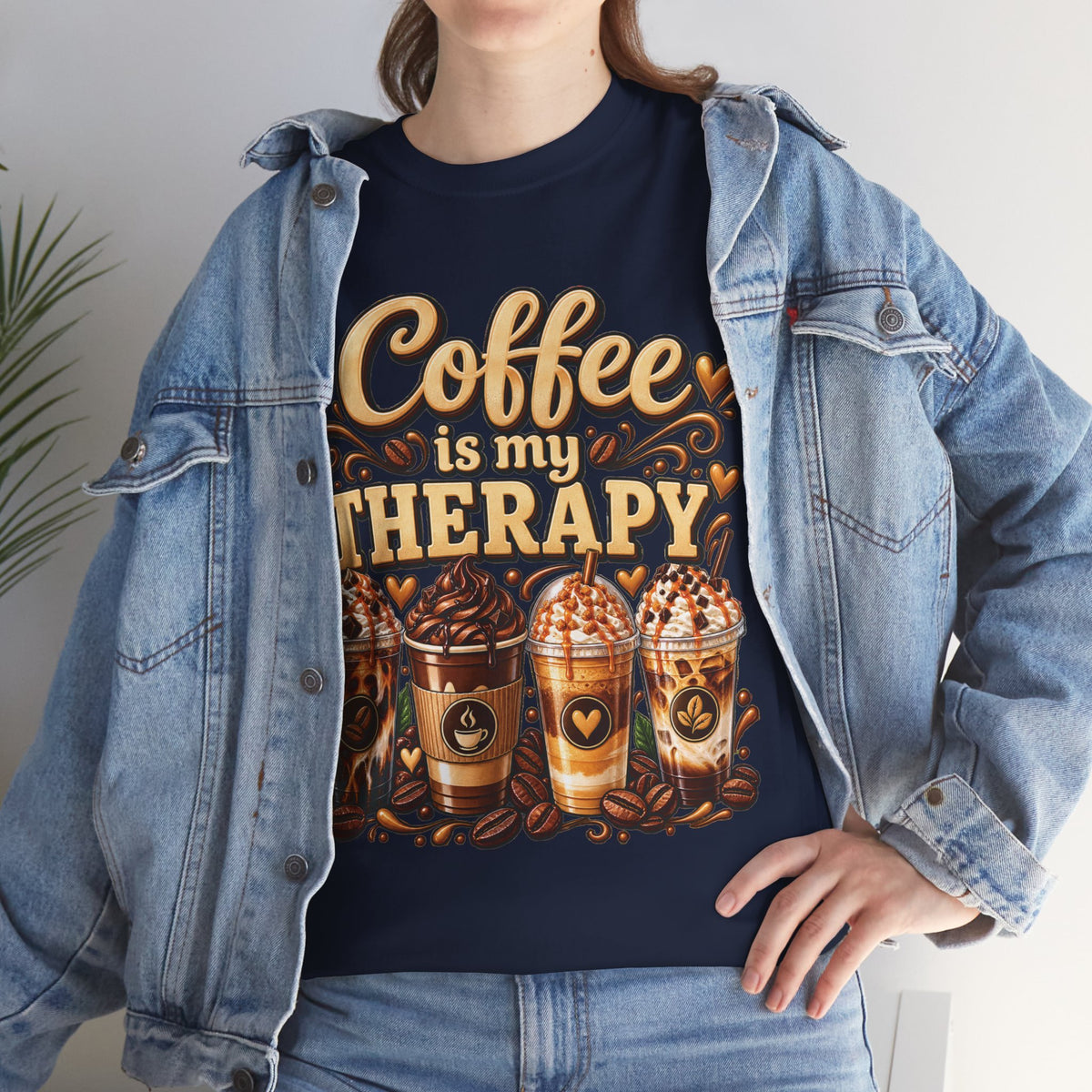 Coffee Is My Therapy T-Shirt | Coffee Cups Illustration, Cozy Beverage Tee