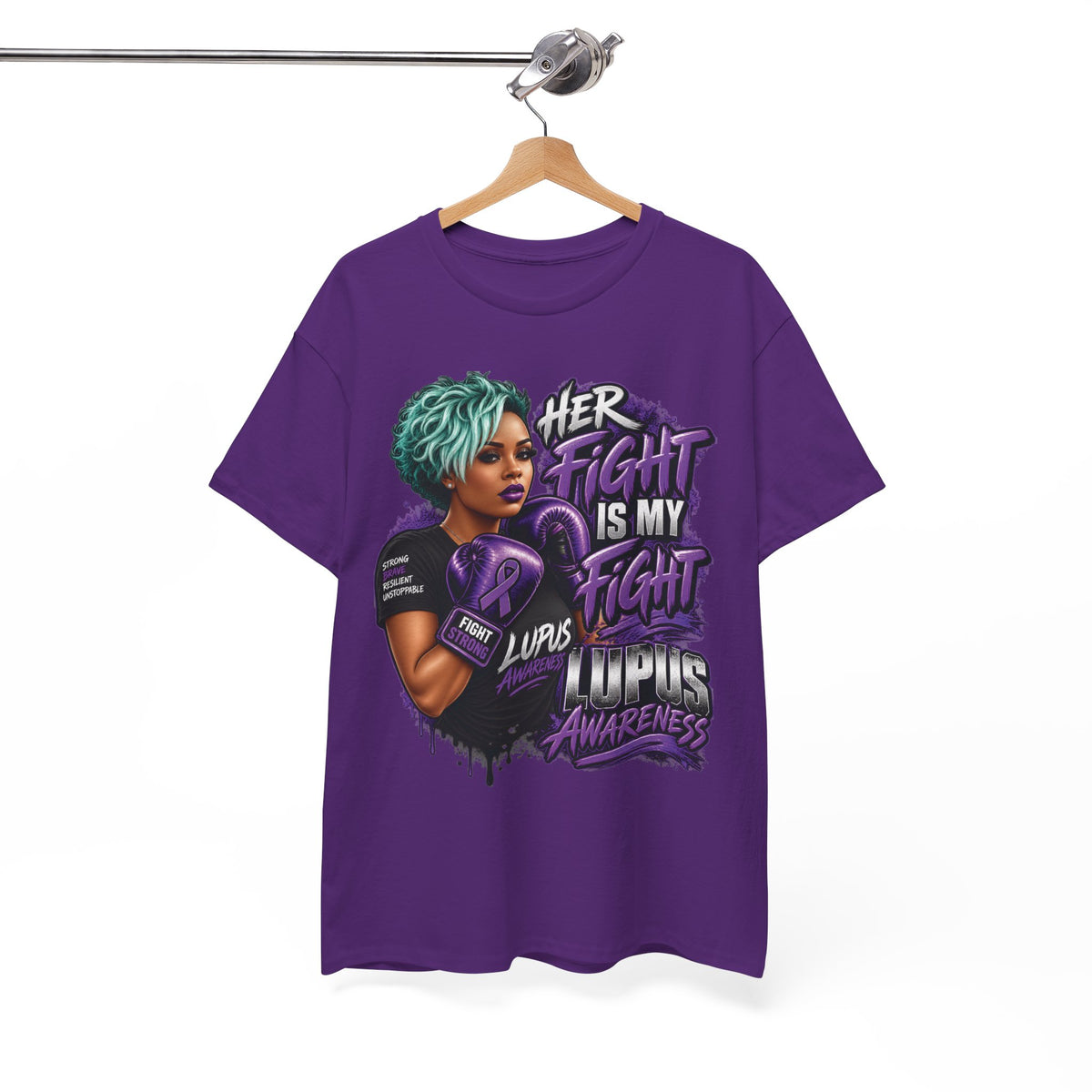 Her Fight Is My Fight Lupus Awareness T-Shirt | Boxing Woman, Purple Ribbon