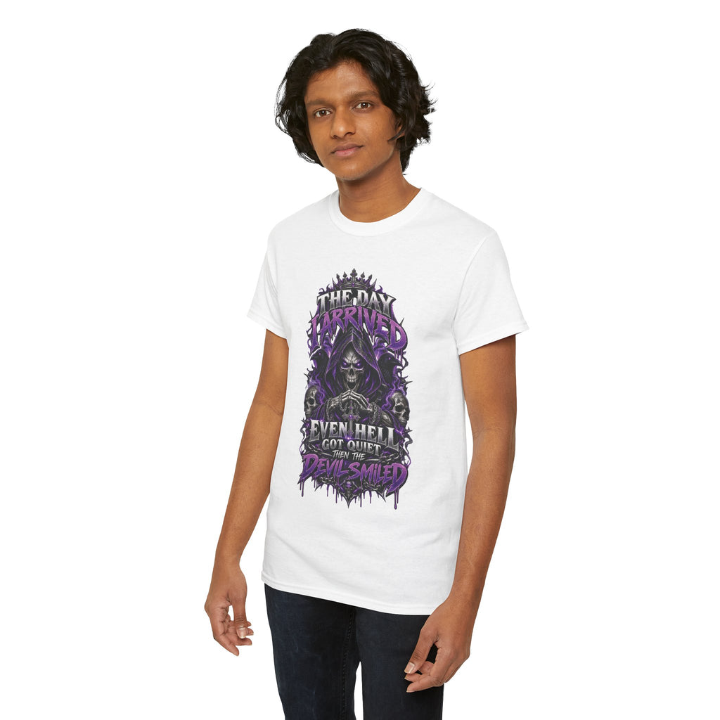 Grim Reaper Skull with Purple Flames T-Shirt | Gothic Death Quote Tee