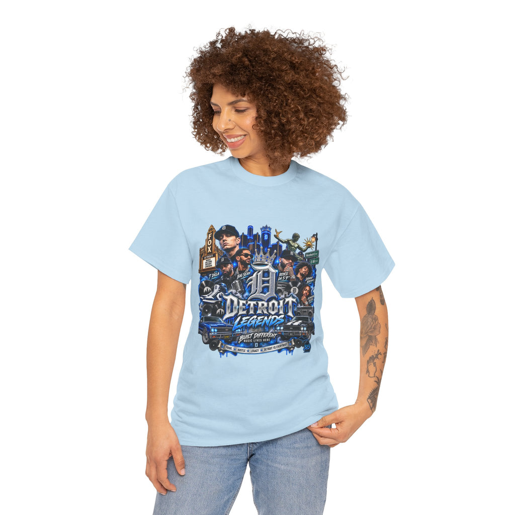 Detroit Legends collage T-Shirt | Motor City skyline, classic cars, musicians