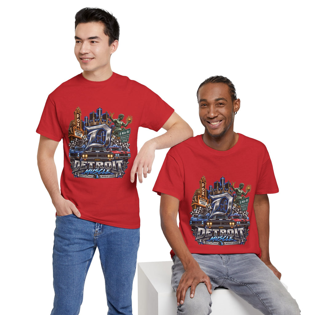 Detroit Skyline & Muscle Car T-Shirt | Motor City Icons, Fox Theatre, Vintage Auto