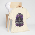 Grim Reaper Skull with Purple Flames T-Shirt | Gothic Death Quote Tee