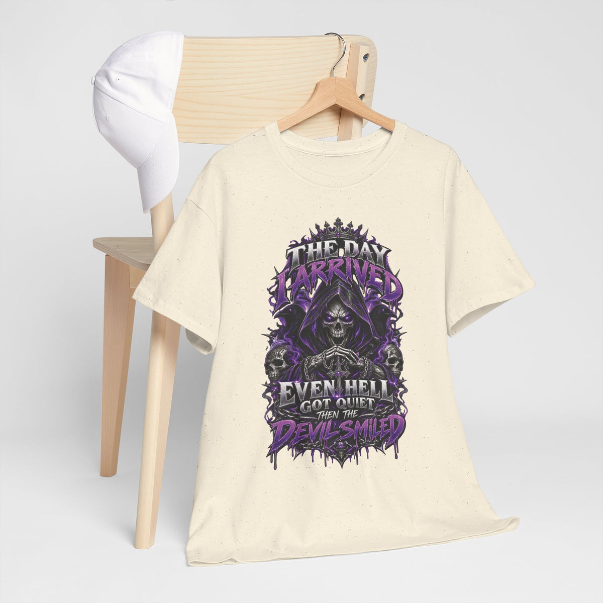 Grim Reaper Skull with Purple Flames T-Shirt | Gothic Death Quote Tee