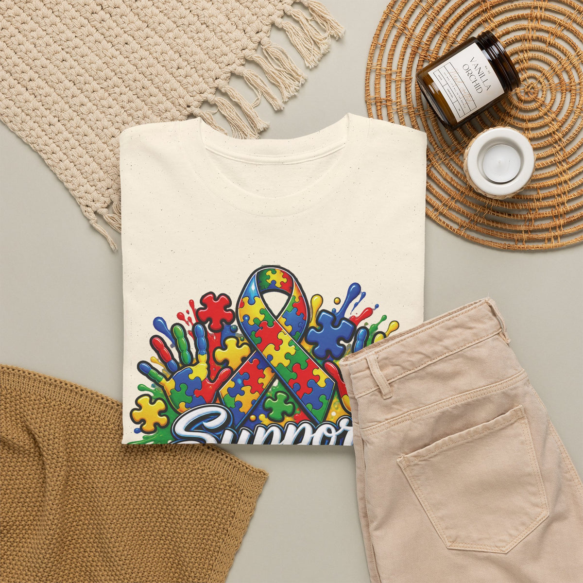 Support Squad T-Shirt | Autism Awareness Ribbon, Puzzle Heart Design