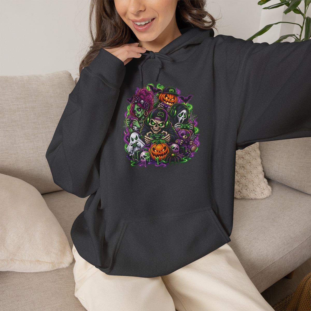 Spooky Halloween Skull Pumpkin Floral Hoodie | Haunted Garden Sweatshirt