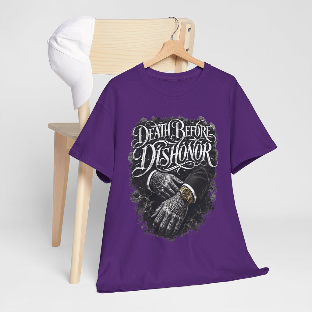 Death Before Dishonor Skull Gloves T-Shirt | Biker Tattoo Style