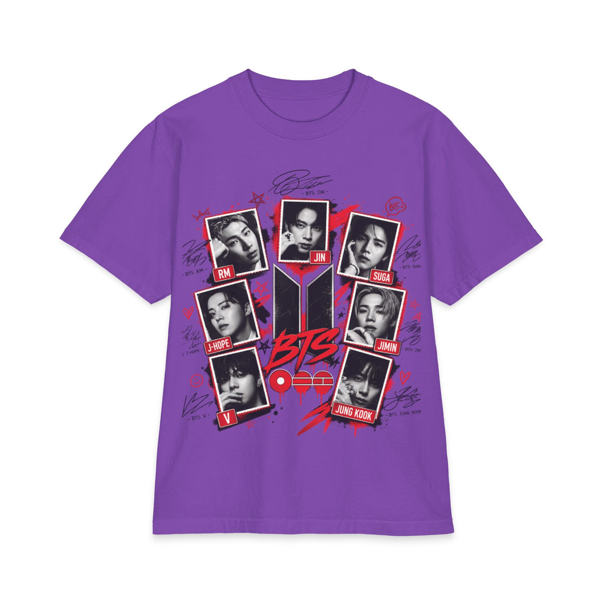 BTS K-Pop Photo Collage T-Shirt | Red Black Graphic Tee