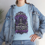 Grim Reaper Skull with Purple Flames T-Shirt | Gothic Death Quote Tee