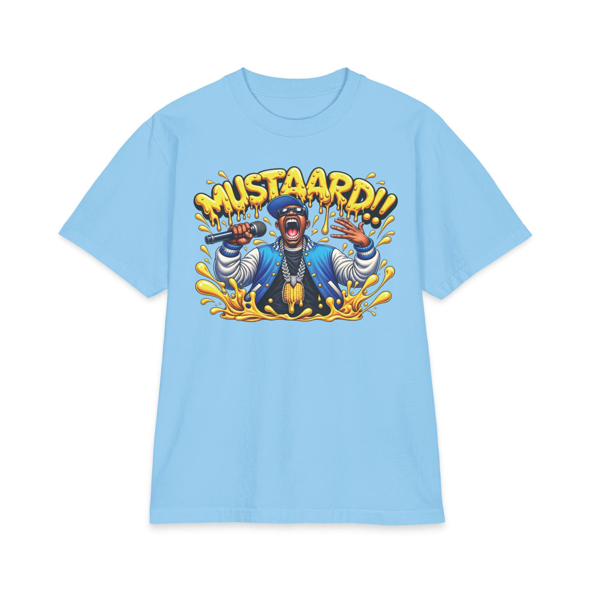 Mustaard!! mascot graphic T-Shirt | cartoon chef, mustard splash