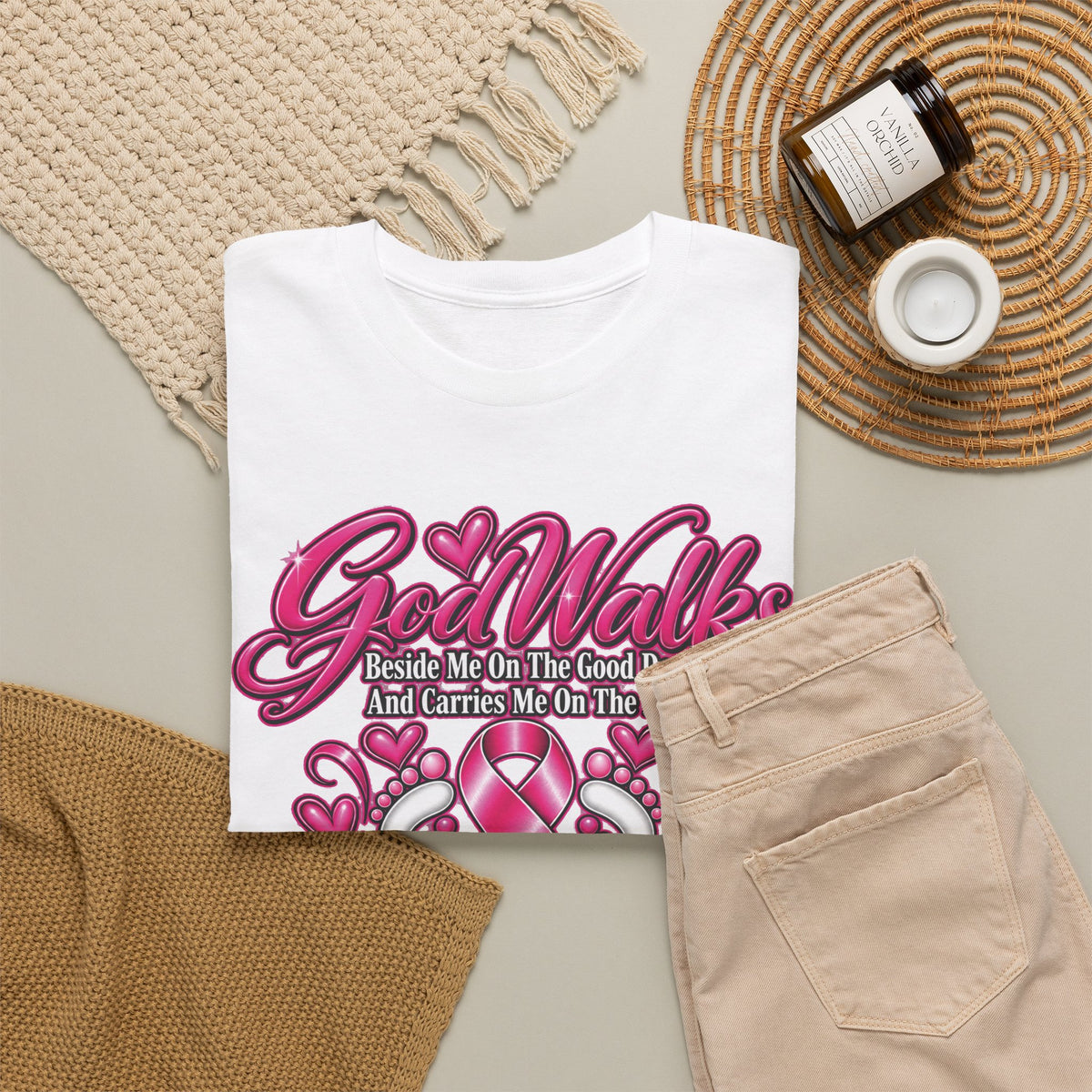 Breast Cancer Awareness Ribbon Tee | I'll Never Walk Alone, God Walks