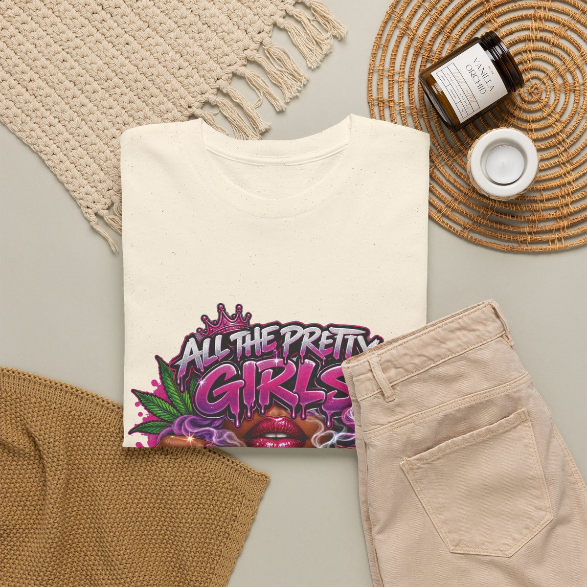 All The Pretty Girls Roll Like This T-Shirt | Pink Graffiti Cannabis Hands Design