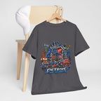 Detroit Skyline Collage T-Shirt | Motor City Landmarks, Vintage Neon Design