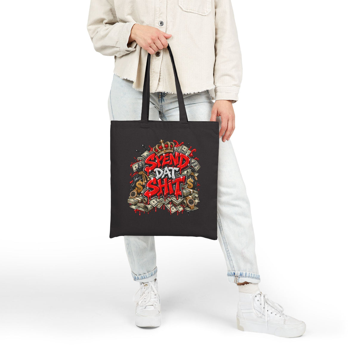 Spend Dat Shit Tote Bag | Graffiti Money Skull Design