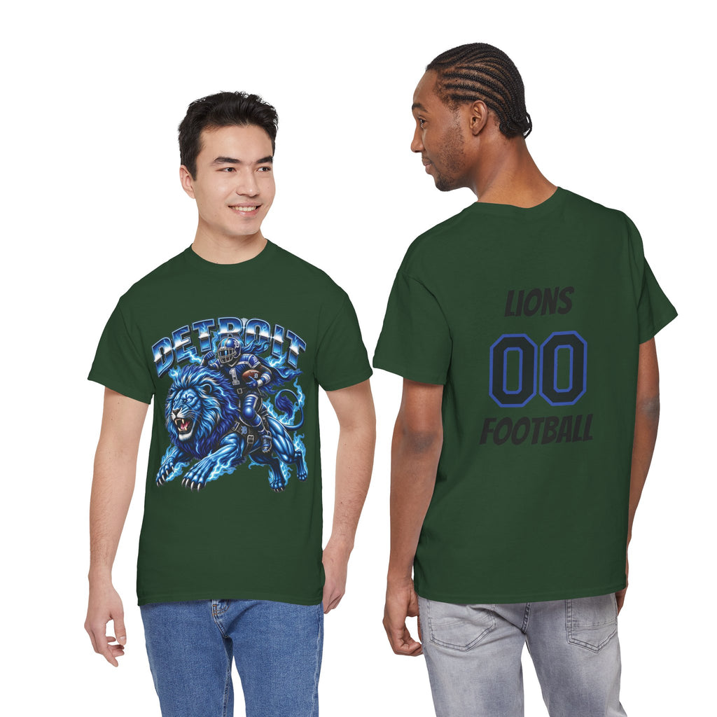 Detroit Lion Rider T-Shirt | Football Team Graphic Tee, Blue Mascot