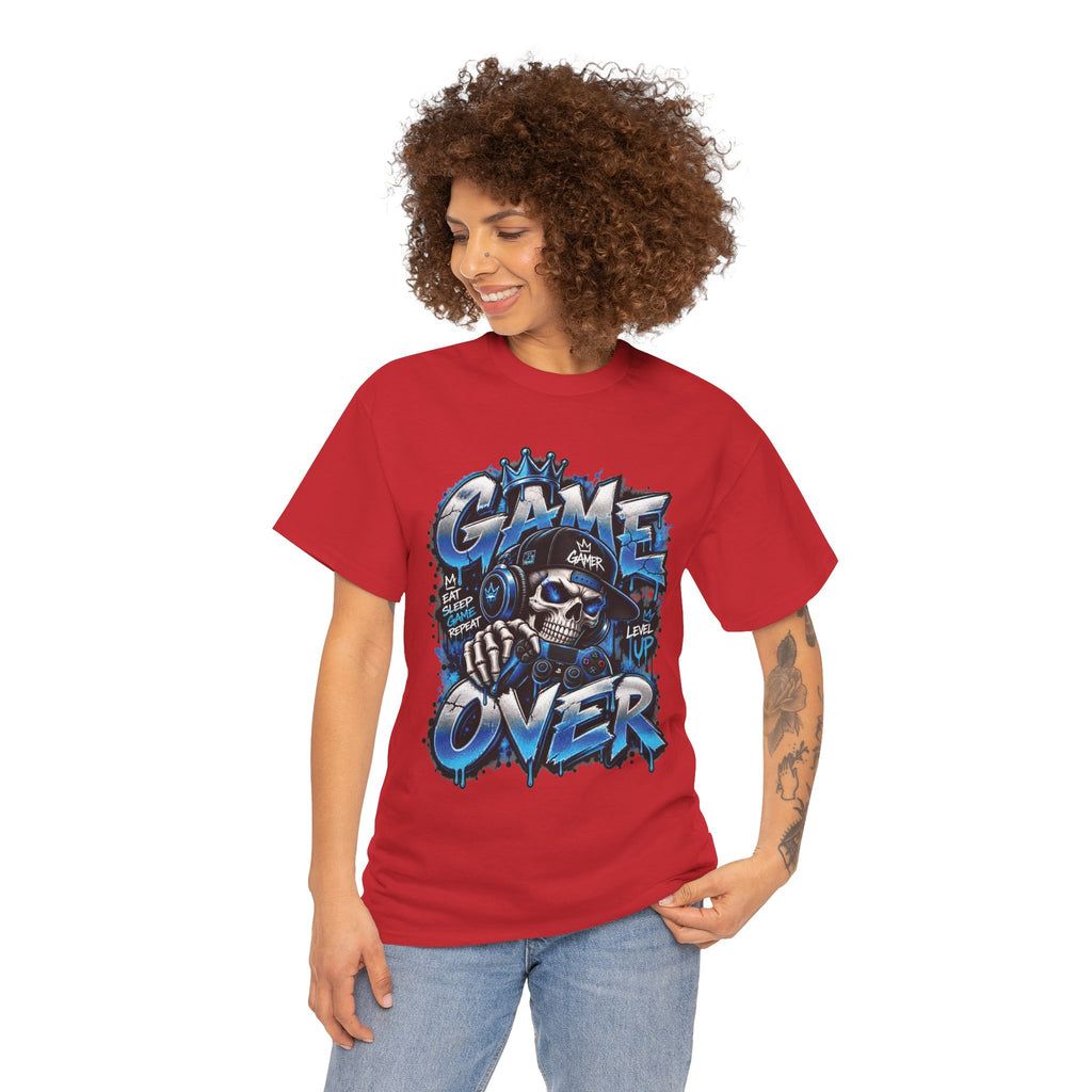 Game Over Skull Gamer T-Shirt | Level Up Graphic Tee