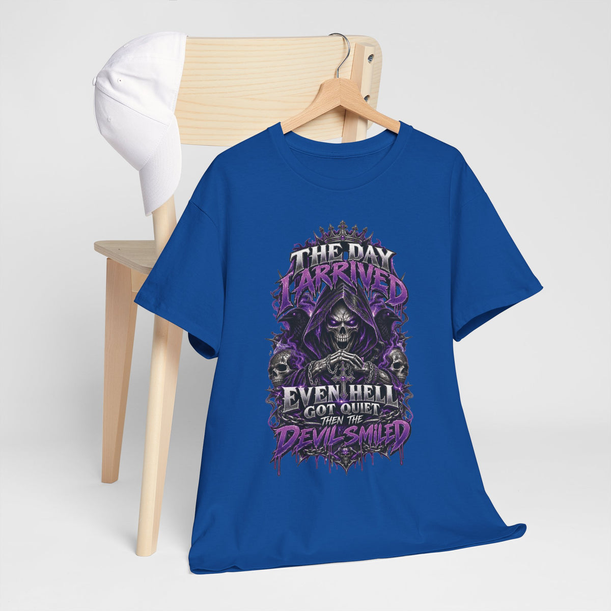 Grim Reaper Skull with Purple Flames T-Shirt | Gothic Death Quote Tee