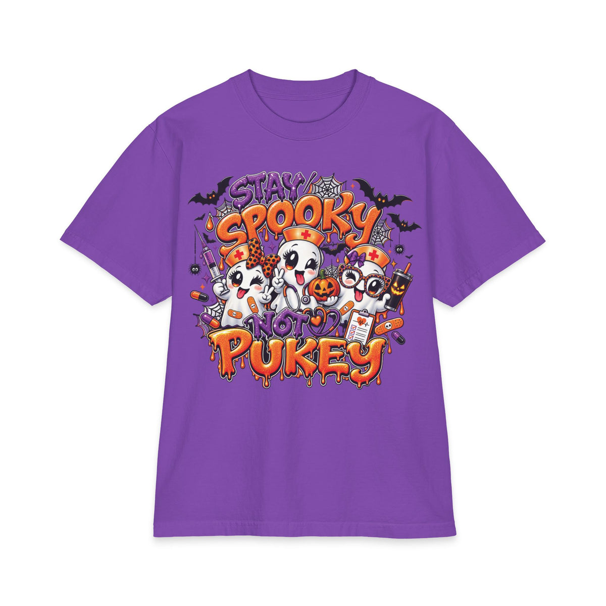 Stay Spooky Not Pukey Nurse T-Shirt | Halloween Ghosts, Candy, Bats