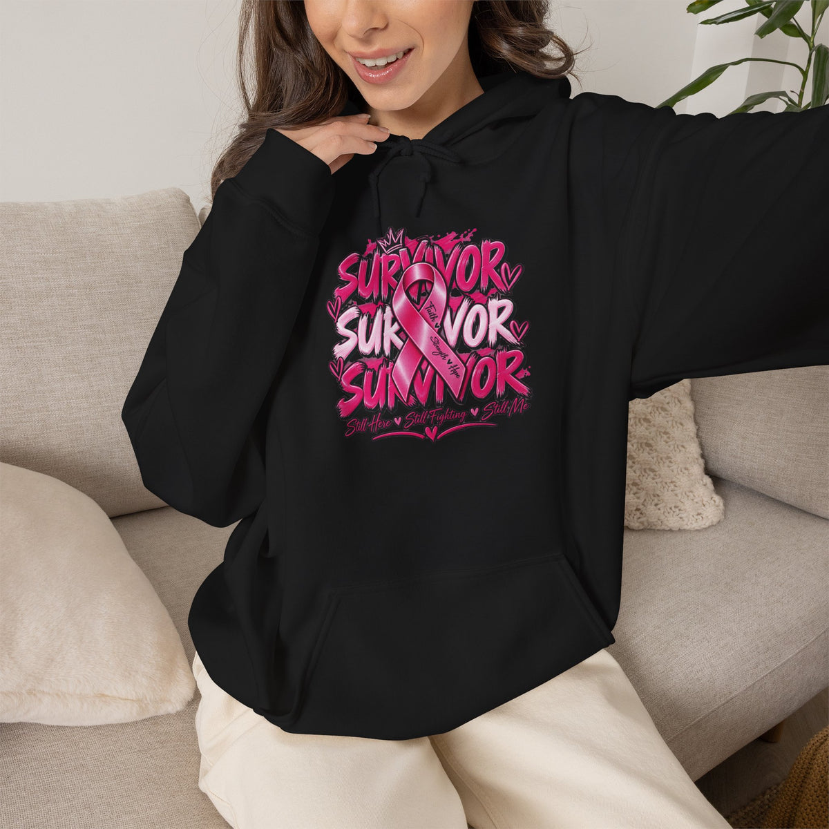 Survivor Pink Ribbon Graphic Hoodie | Breast Cancer Awareness