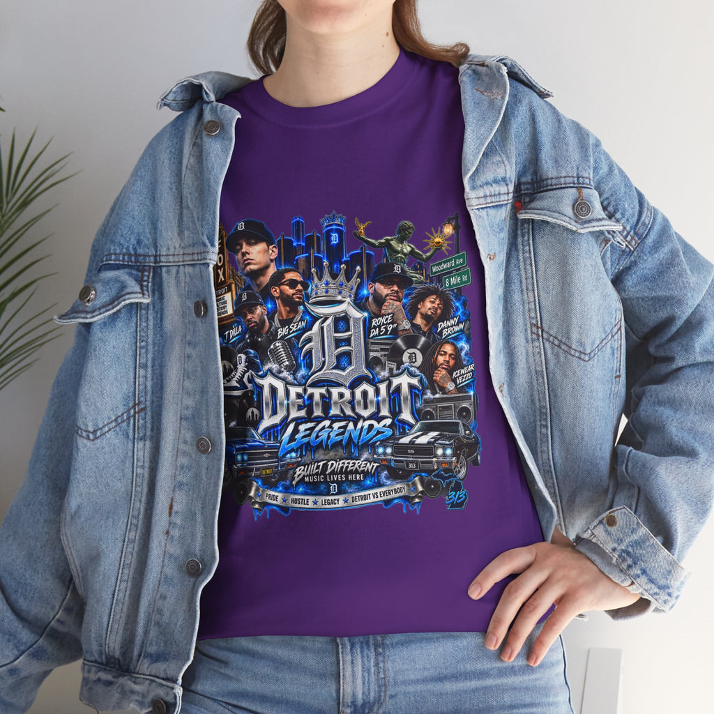 Detroit Legends collage T-Shirt | Motor City skyline, classic cars, musicians