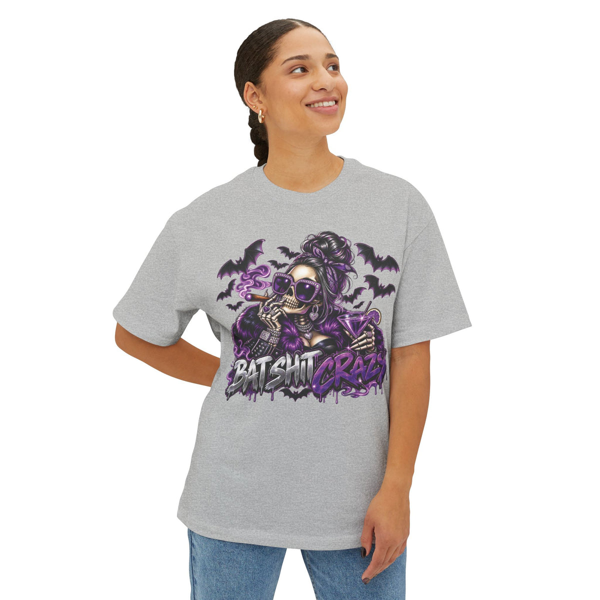 Batshit Crazy Skull Girl Tee | Gothic Bats Halloween Graphic Shirt