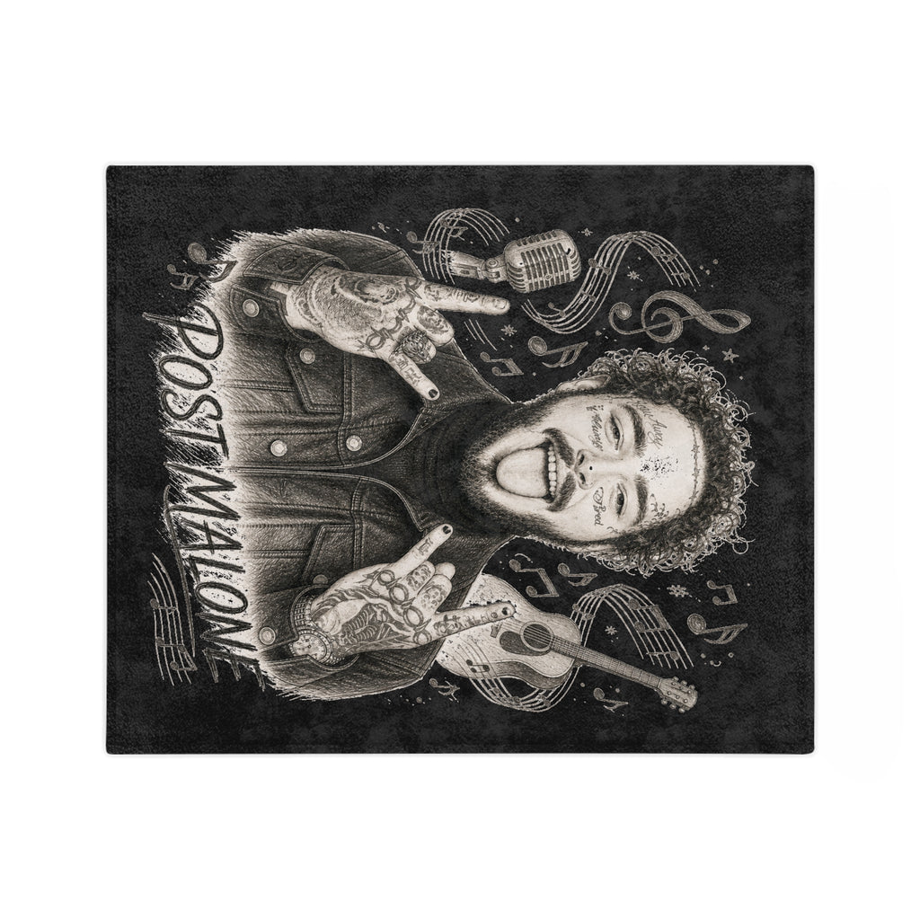 Malone Singer Portrait Blanket | Music Notes Microfiber Throw