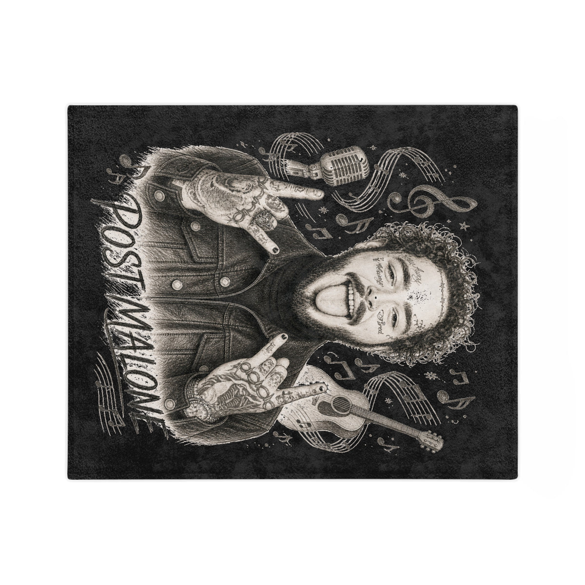 Malone Singer Portrait Blanket | Music Notes Microfiber Throw